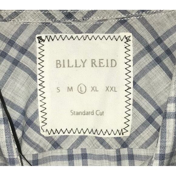 Billy Reid Mens Blue/Gray Plaid Check Button Front Shirt Italy Sz Large Standard - Picture 3 of 7